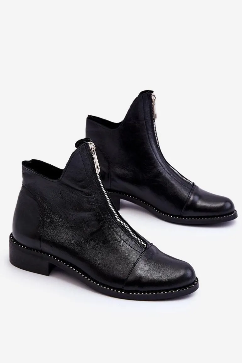 Skórzane Botki Na Suwak Nicole 2785/037 Czarne