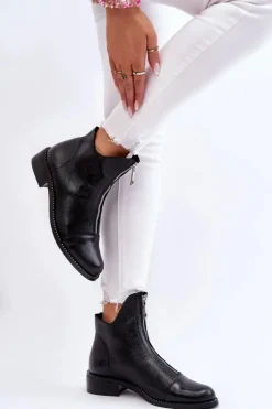 Skórzane Botki Na Suwak Nicole 2785/037 Czarne