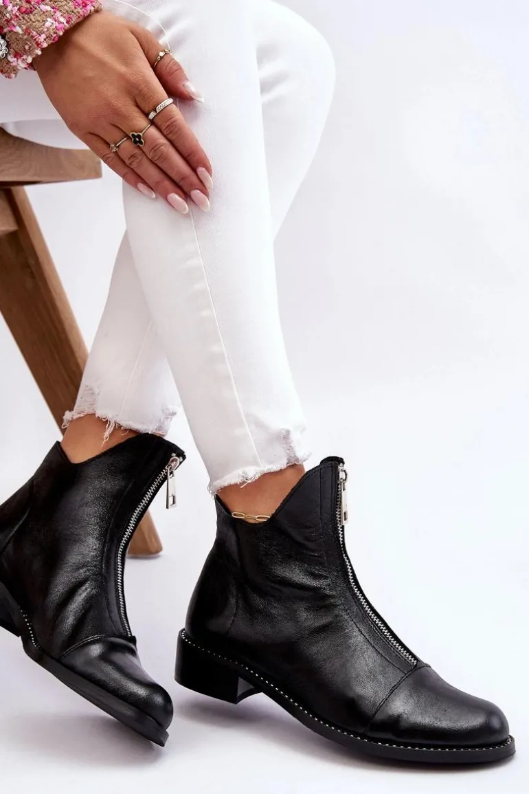 Skórzane Botki Na Suwak Nicole 2785/037 Czarne