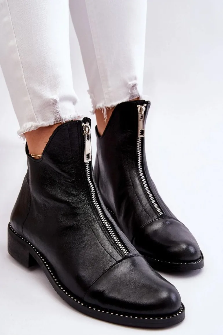 Skórzane Botki Na Suwak Nicole 2785/037 Czarne
