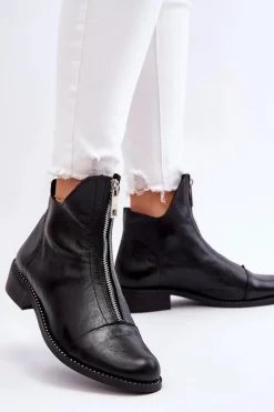 Skórzane Botki Na Suwak Nicole 2785/037 Czarne