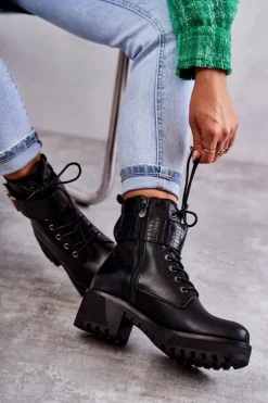 Skórzane Botki Na Suwak Z Ociepleniem Czarne Ramsey