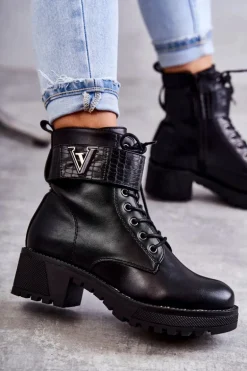 Skórzane Botki Na Suwak Z Ociepleniem Czarne Ramsey