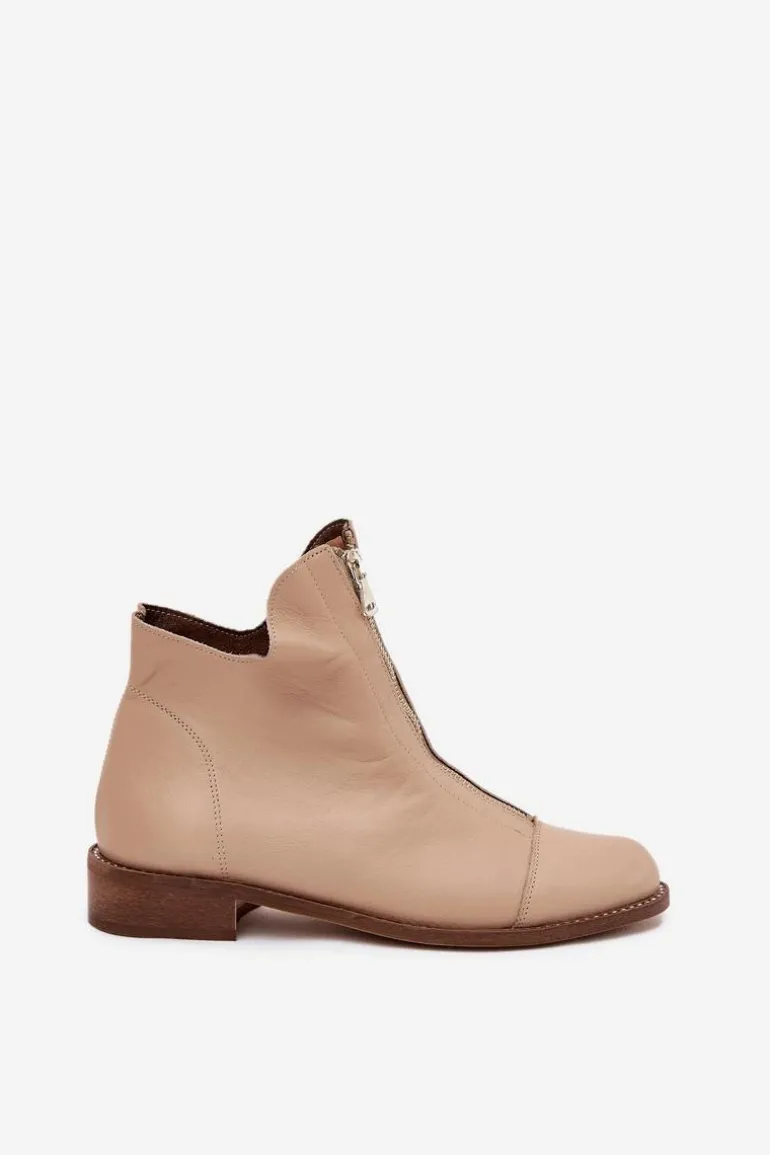 Skórzane Botki Na Suwak Zazoo 2785/079 Beżowe