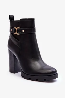 Skórzane Botki Na Wysokim Słupku Czarne Liani