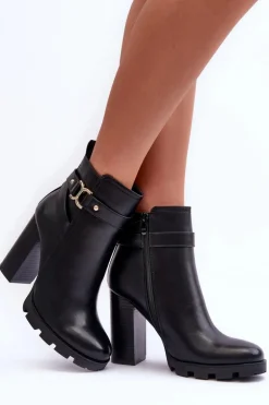 Skórzane Botki Na Wysokim Słupku Czarne Liani