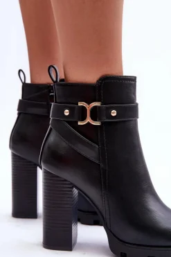 Skórzane Botki Na Wysokim Słupku Czarne Liani