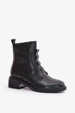 Skórzane Botki Na Zamek Ocieplane Czarne Olidrila