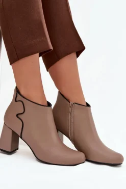 Skórzane Botki Ocieplane Na Słupku Beżowe Ivessara