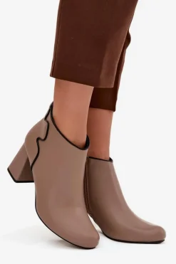 Skórzane Botki Ocieplane Na Słupku Beżowe Ivessara