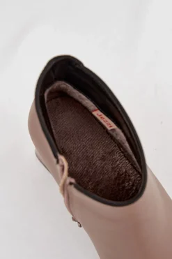 Skórzane Botki Ocieplane Na Słupku Beżowe Ivessara