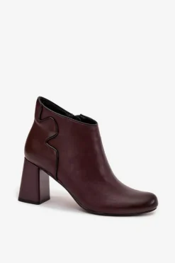 Skórzane Botki Ocieplane Na Słupku Bordowe Ivessara