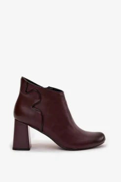 Skórzane Botki Ocieplane Na Słupku Bordowe Ivessara