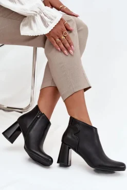 Skórzane Botki Ocieplane Na Słupku Czarne Ivessara