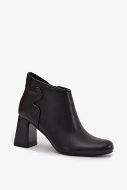 Skórzane Botki Ocieplane Na Słupku Czarne Ivessara