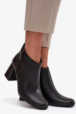 Skórzane Botki Ocieplane Na Słupku Czarne Ivessara