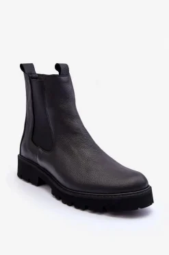 Skórzane Botki Sztyblety Czarne Nicole 2672