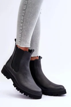 Skórzane Botki Sztyblety Czarne Nicole 2672