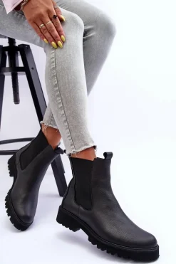 Skórzane Botki Sztyblety Czarne Nicole 2672
