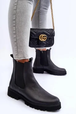 Skórzane Botki Sztyblety Czarne Nicole 2672