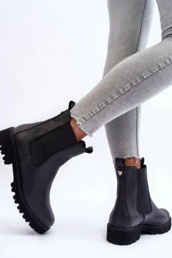 Skórzane Botki Sztyblety Czarne Nicole 2672