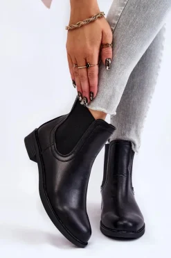 Skórzane Botki Sztyblety Czarne Astate