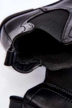 Skórzane Botki Sztyblety Czarne Astate