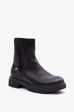 Skórzane Botki Sztyblety Damskie Czarny Tannaz