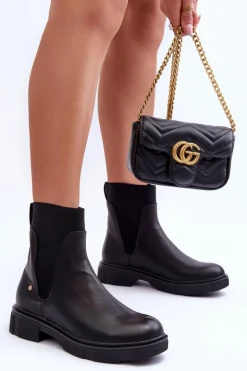 Skórzane Botki Sztyblety Damskie Czarny Tannaz