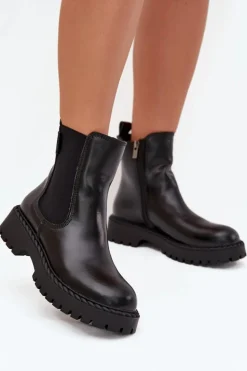Skórzane Botki Sztyblety Damskie Ocieplane Na Zamek Big Star OO274109 Czarne