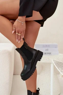 Skórzane Botki Sztyblety Damskie Ocieplane Na Zamek Big Star OO274109 Czarne