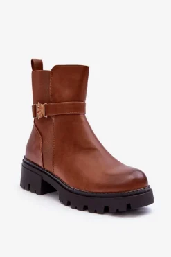 Skórzane Botki Sztyblety Damskie Brązowe Elspetia