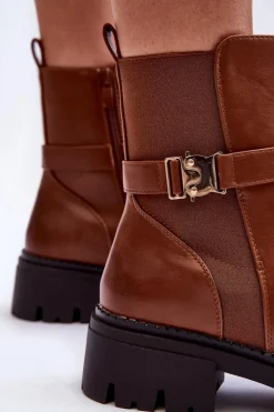 Skórzane Botki Sztyblety Damskie Brązowe Elspetia