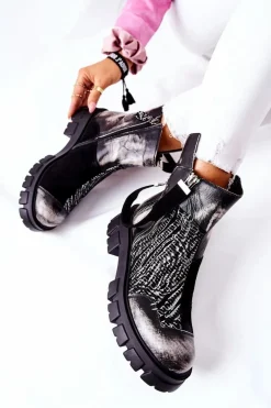 Skórzane Botki Sztyblety Maciejka Czarno-Białe 05137-21