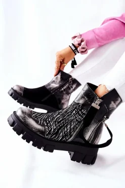 Skórzane Botki Sztyblety Maciejka Czarno-Białe 05137-21