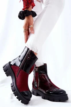 Skórzane Botki Sztyblety Maciejka Czarno-Bordowe 05137-33