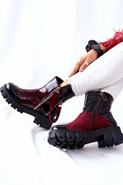 Skórzane Botki Sztyblety Maciejka Czarno-Bordowe 05137-33