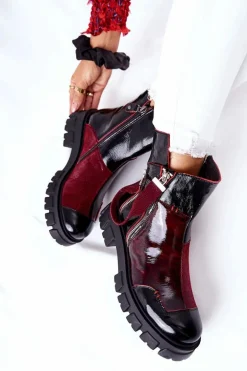 Skórzane Botki Sztyblety Maciejka Czarno-Bordowe 05137-33