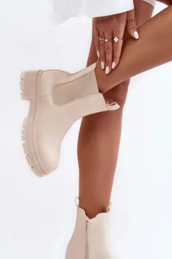 Skórzane Botki Sztyblety Na Suwak Beżowe Pitrese