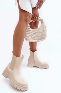 Skórzane Botki Sztyblety Na Suwak Beżowe Pitrese