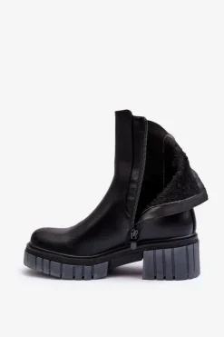 Skórzane Botki Sztyblety Na Grubej Podeszwie Czarne Apetrius