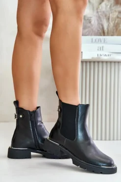 Skórzane Botki Sztyblety Na Zamek GOE OO2N4147-E2 Czarne