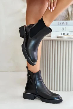 Skórzane Botki Sztyblety Na Zamek GOE OO2N4147-E2 Czarne