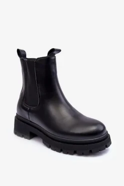 Skórzane Botki Sztyblety Na Suwak Czarne Pitrese