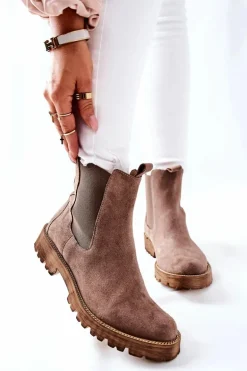 Skórzane Botki Sztyblety Nicole Brązowe Brace