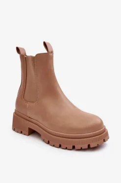 Skórzane Botki Sztyblety Na Suwak Ciemnobeżowe Pitrese