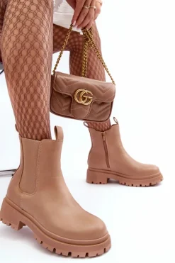 Skórzane Botki Sztyblety Na Suwak Ciemnobeżowe Pitrese