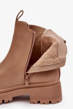 Skórzane Botki Sztyblety Na Suwak Ciemnobeżowe Pitrese