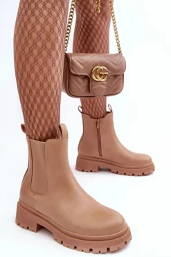 Skórzane Botki Sztyblety Na Suwak Ciemnobeżowe Pitrese