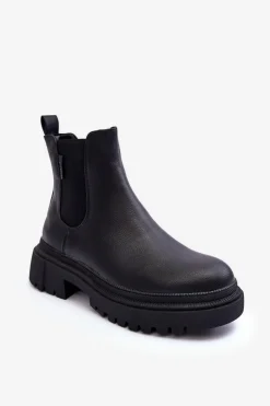 Skórzane Botki Sztyblety Ocieplane Big Star MM274619 Czarne